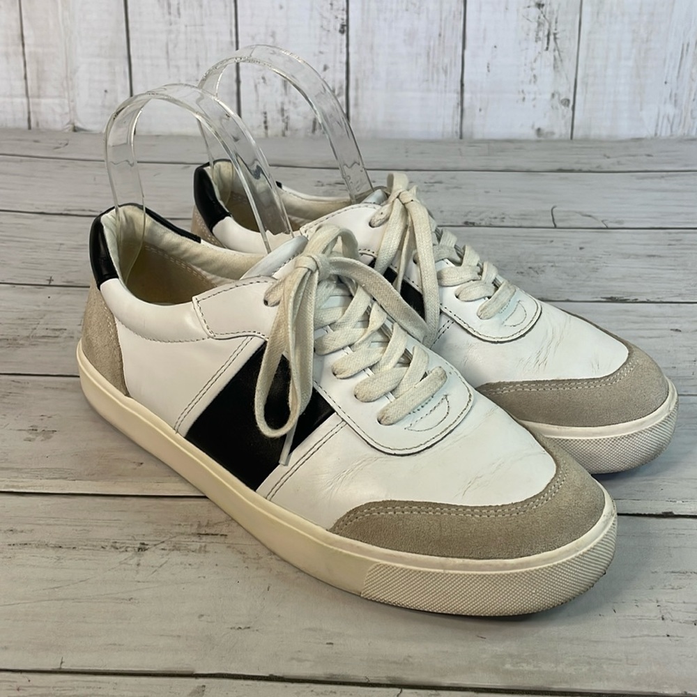 Sam Edelman Black, White and Creamy Taupe Suede and Leather Trainers